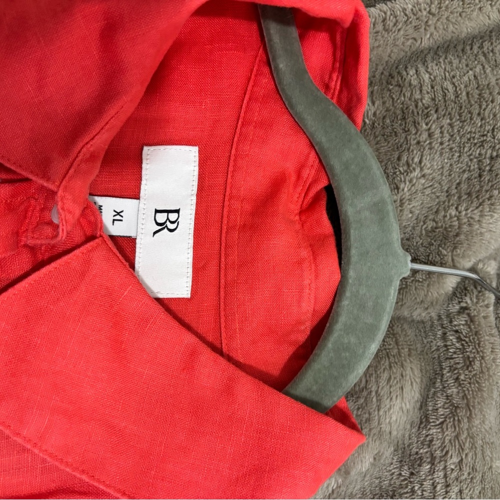 Banana Republic Linen Button-Up Shirt in Coral-Red XL NWOT - Picture 4 of 5